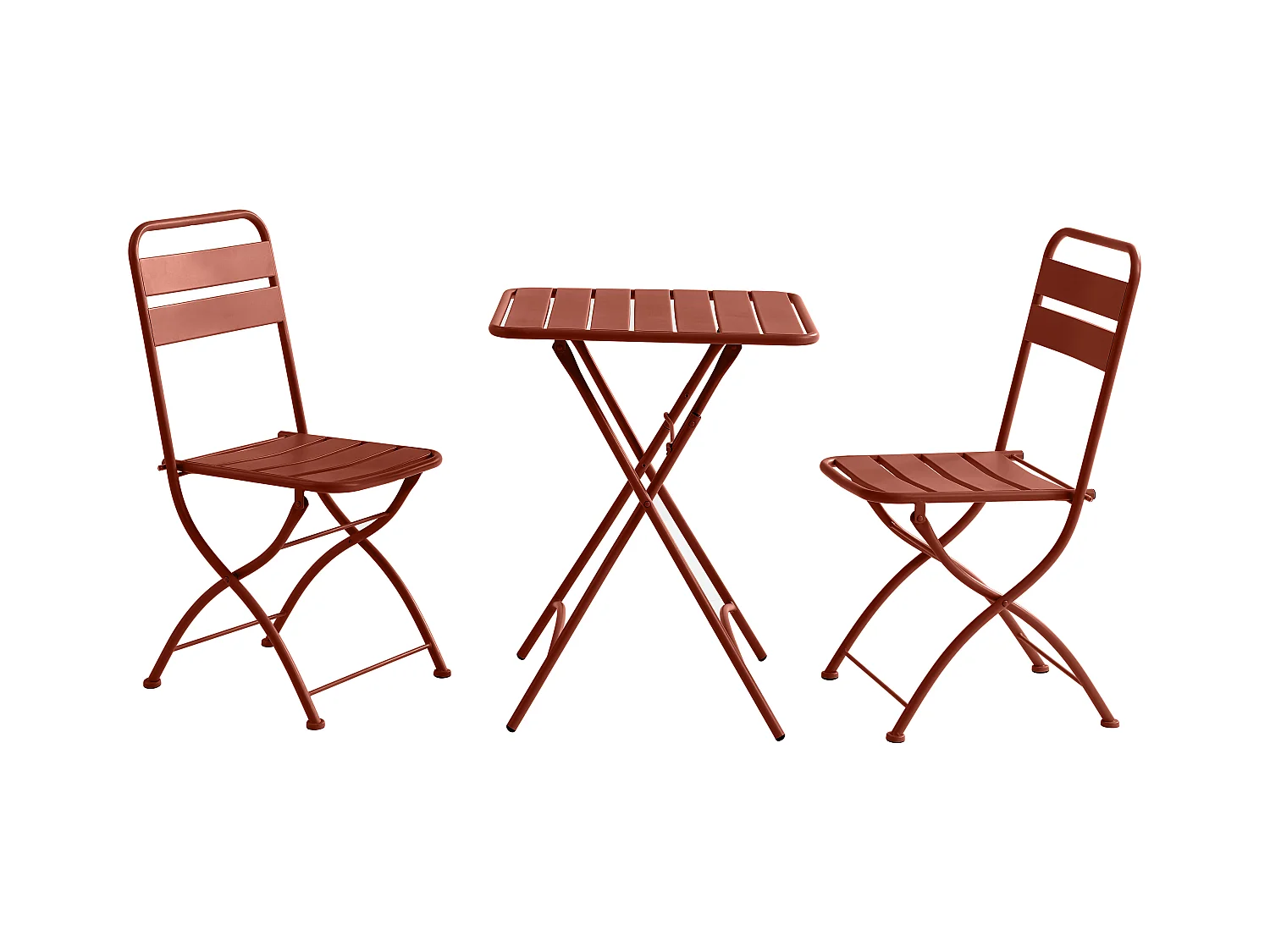 Sammenleggbart metallhage spisestuemøblement - et bord L.60 cm og 2 sammenleggbare stoler - Terracotta - MIRMANDE fra MYLIA