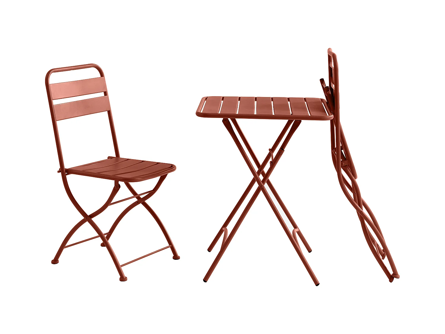 Sammenleggbart metallhage spisestuemøblement - et bord L.60 cm og 2 sammenleggbare stoler - Terracotta - MIRMANDE fra MYLIA