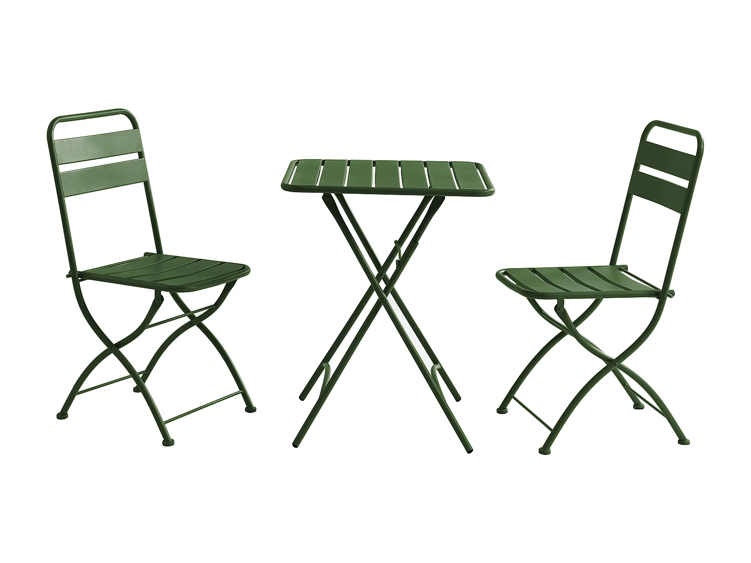 Garten-Essgruppe klappbar: Tisch L. 60 cm + 2 klappbare Stühle - Metall - Kaki - MIRMANDE von MYLIA