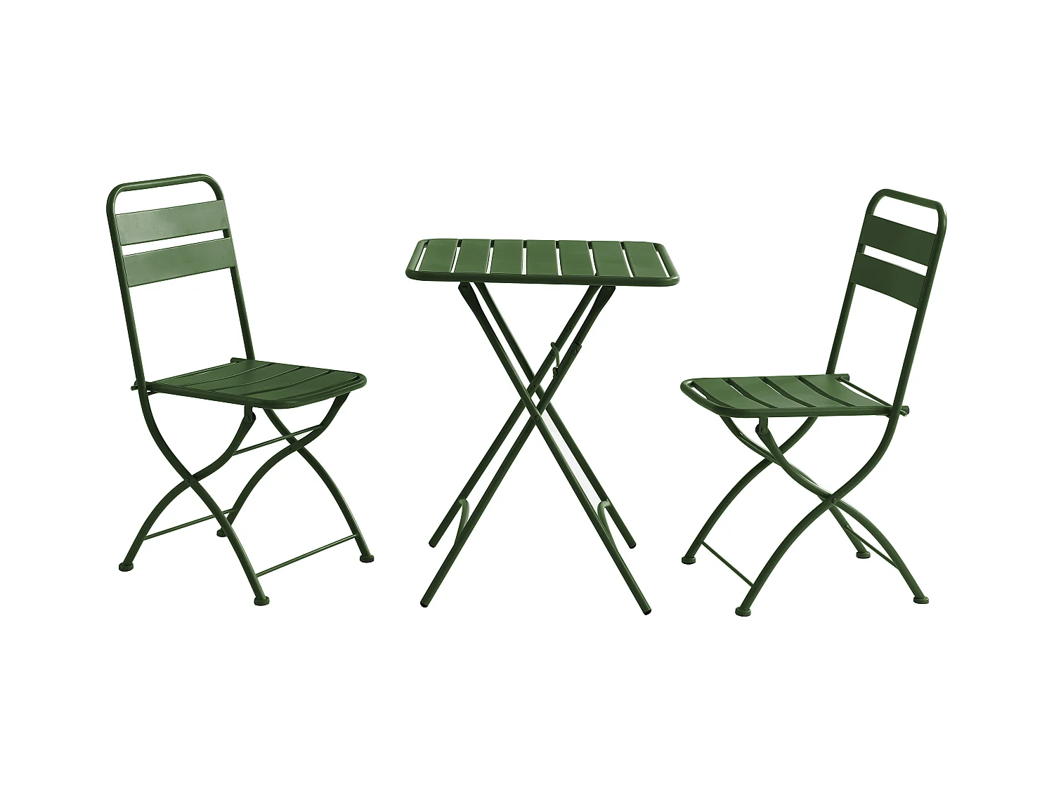 Salle à manger de jardin pliante en métal - une table L.60 cm et 2 chaises pliantes - Kaki - MIRMANDE de MYLIA
