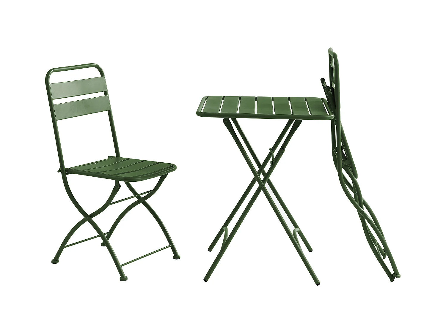Salle à manger de jardin pliante en métal - une table L.60 cm et 2 chaises pliantes - Kaki - MIRMANDE de MYLIA