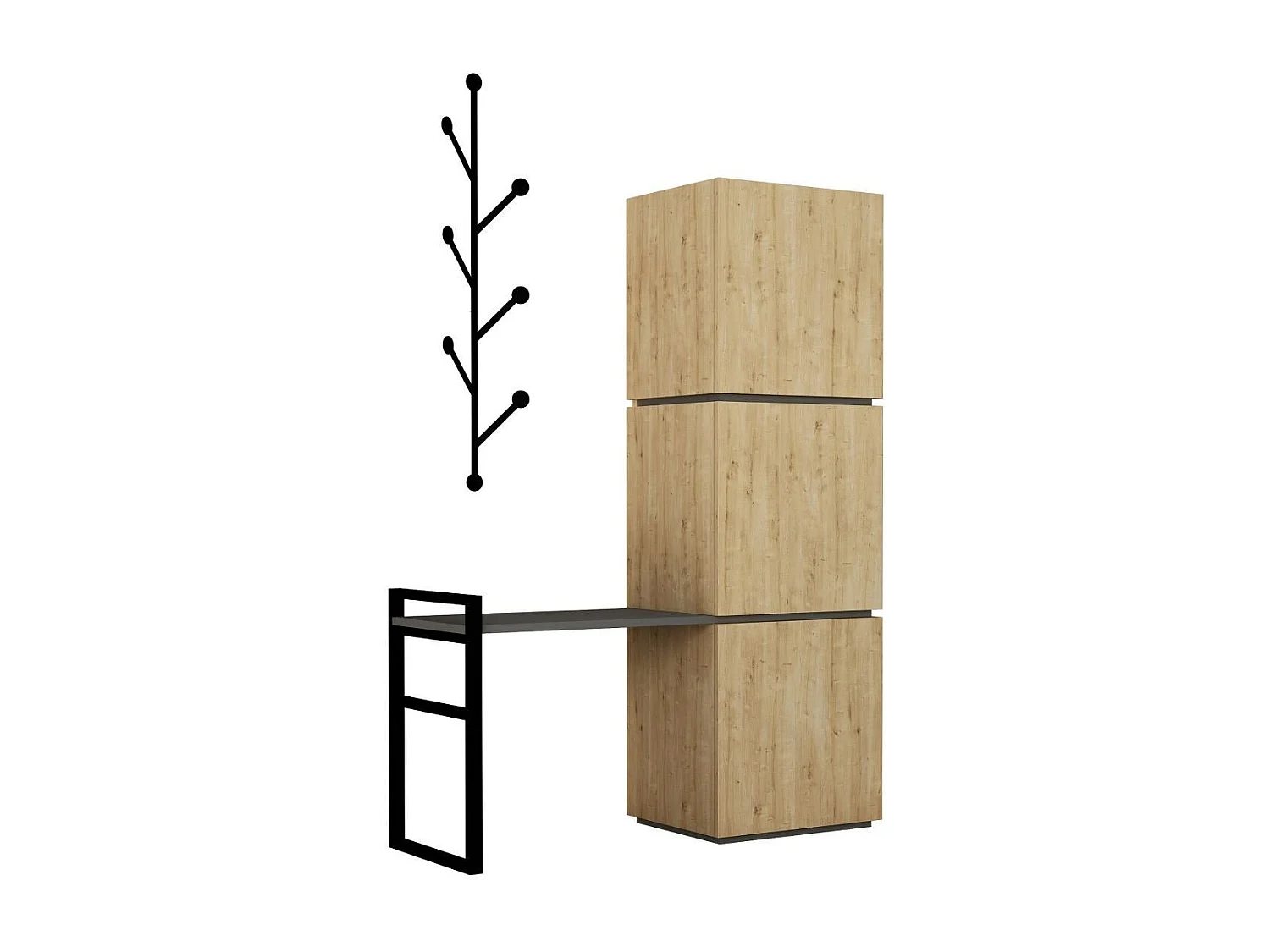 Meuble rangement chaussures 3 portes avec banc et porte manteaux H149 cm - Mello