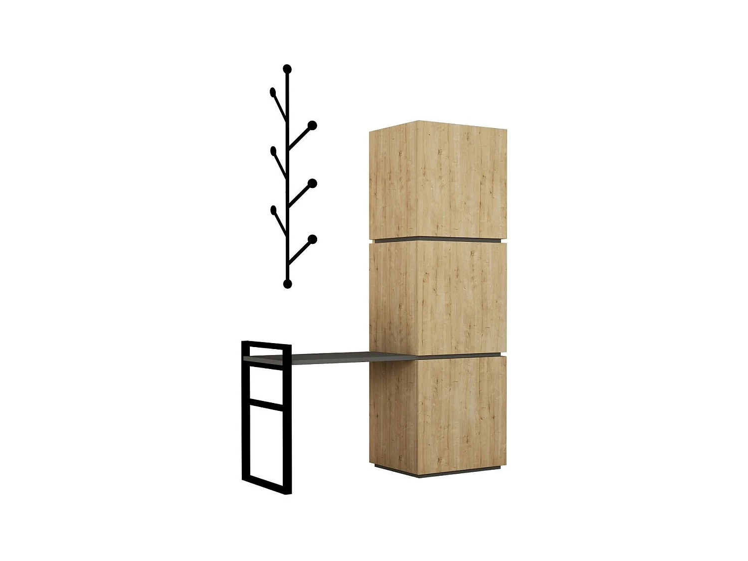 Mueble de almacenamiento de zapatos con 3 puertas, banco y perchero, altura 149 cm - Mello