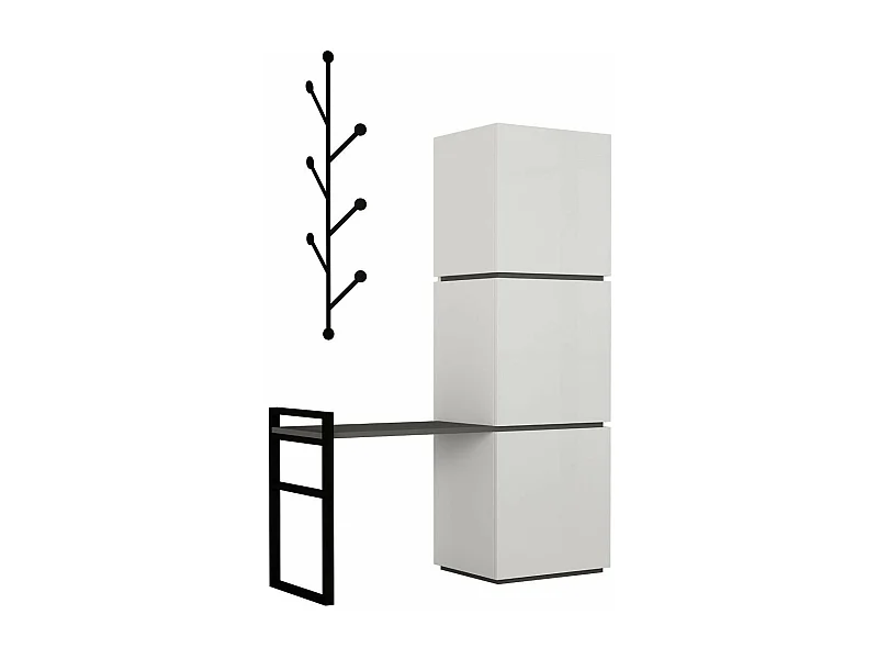 Schuhaufbewahrungsmöbel mit 3 Türen, Bank und Kleiderhaken, H149 cm - Mello