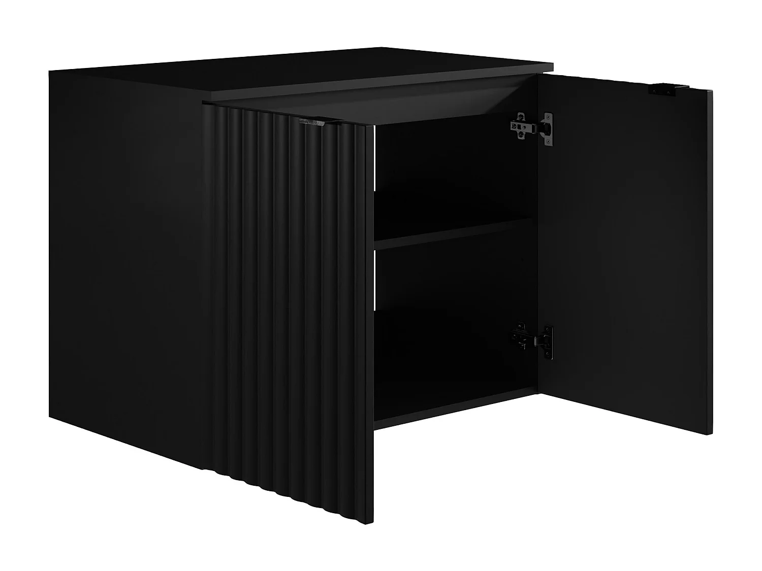 Meuble sous vasque suspendu strié avec planche - Noir - L80 cm - ZILGA