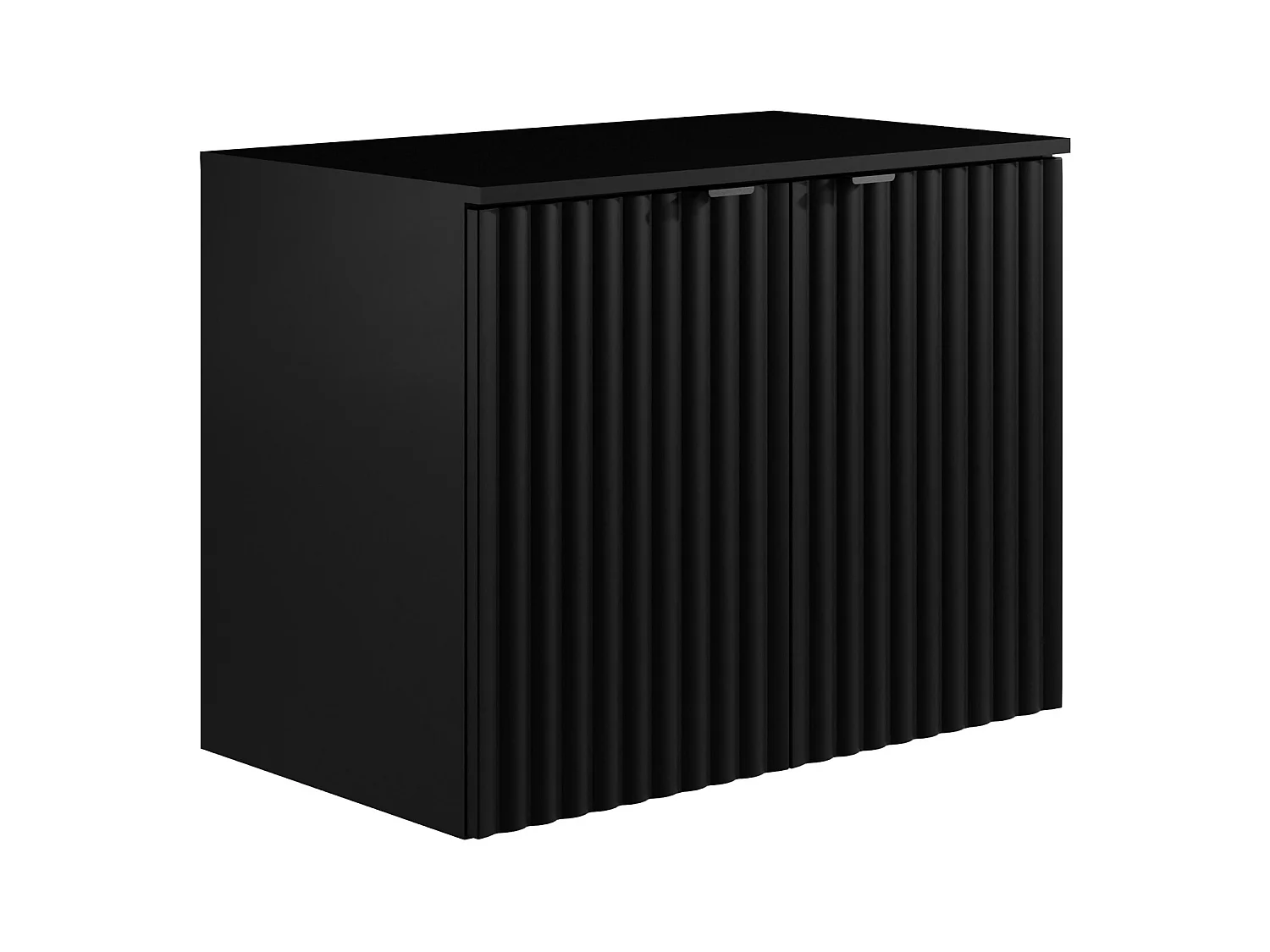 Meuble sous vasque suspendu strié avec planche - Noir - L80 cm - ZILGA