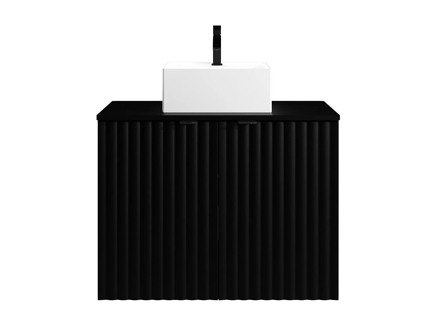 Mueble flotante de baño rayado con lavabo sobre encimera - Negro - Ancho 80 cm - ZILGA