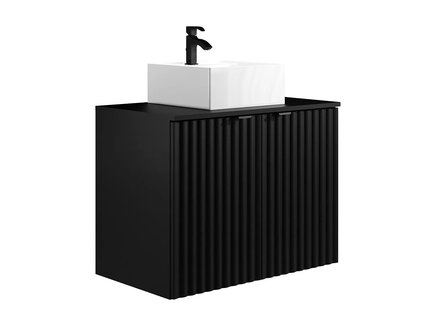 Mueble flotante de baño rayado con lavabo sobre encimera - Negro - Ancho 80 cm - ZILGA