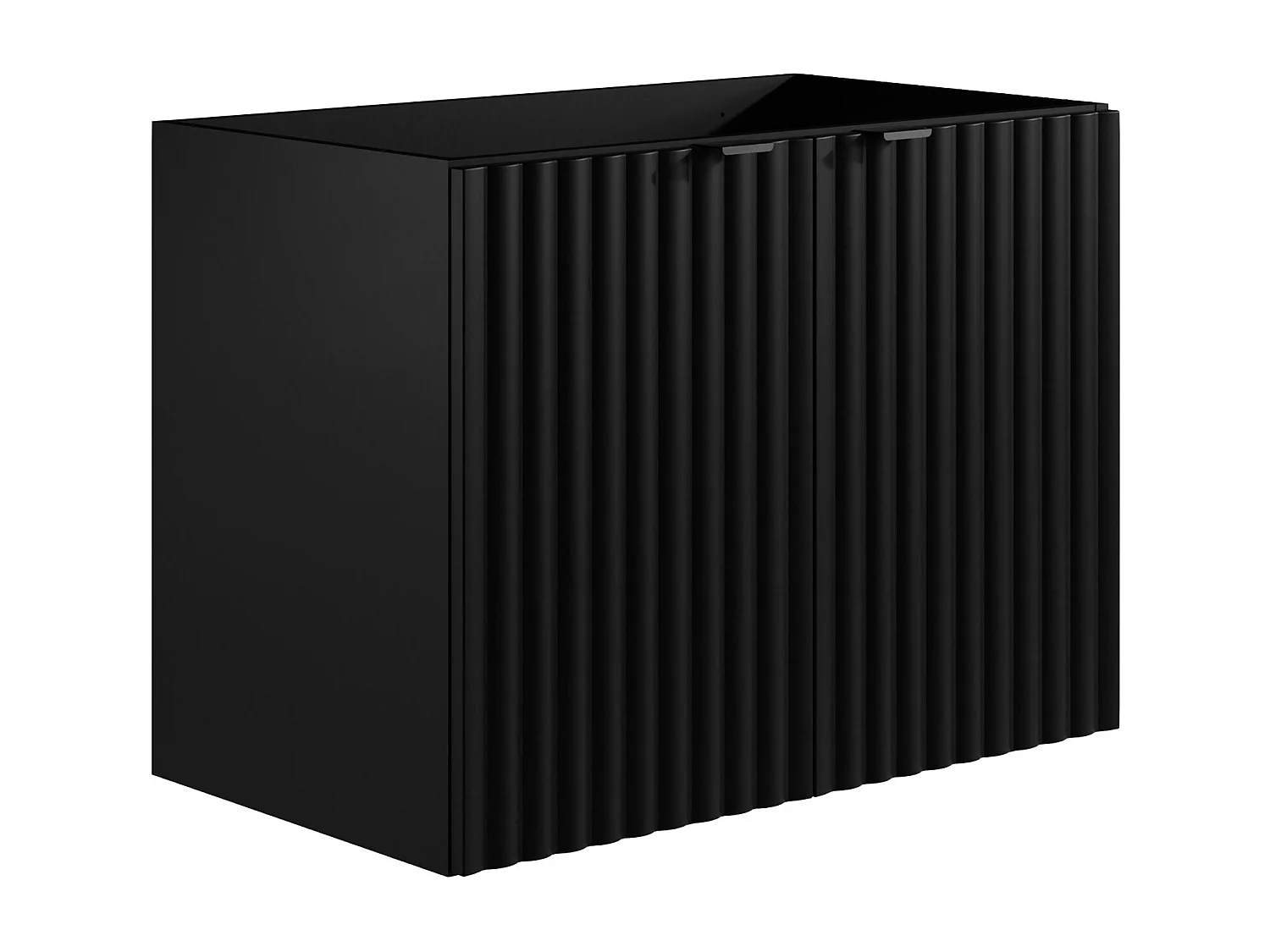 Meuble de salle de bain suspendu strié avec vasque à poser - Noir - L80 cm - ZILGA