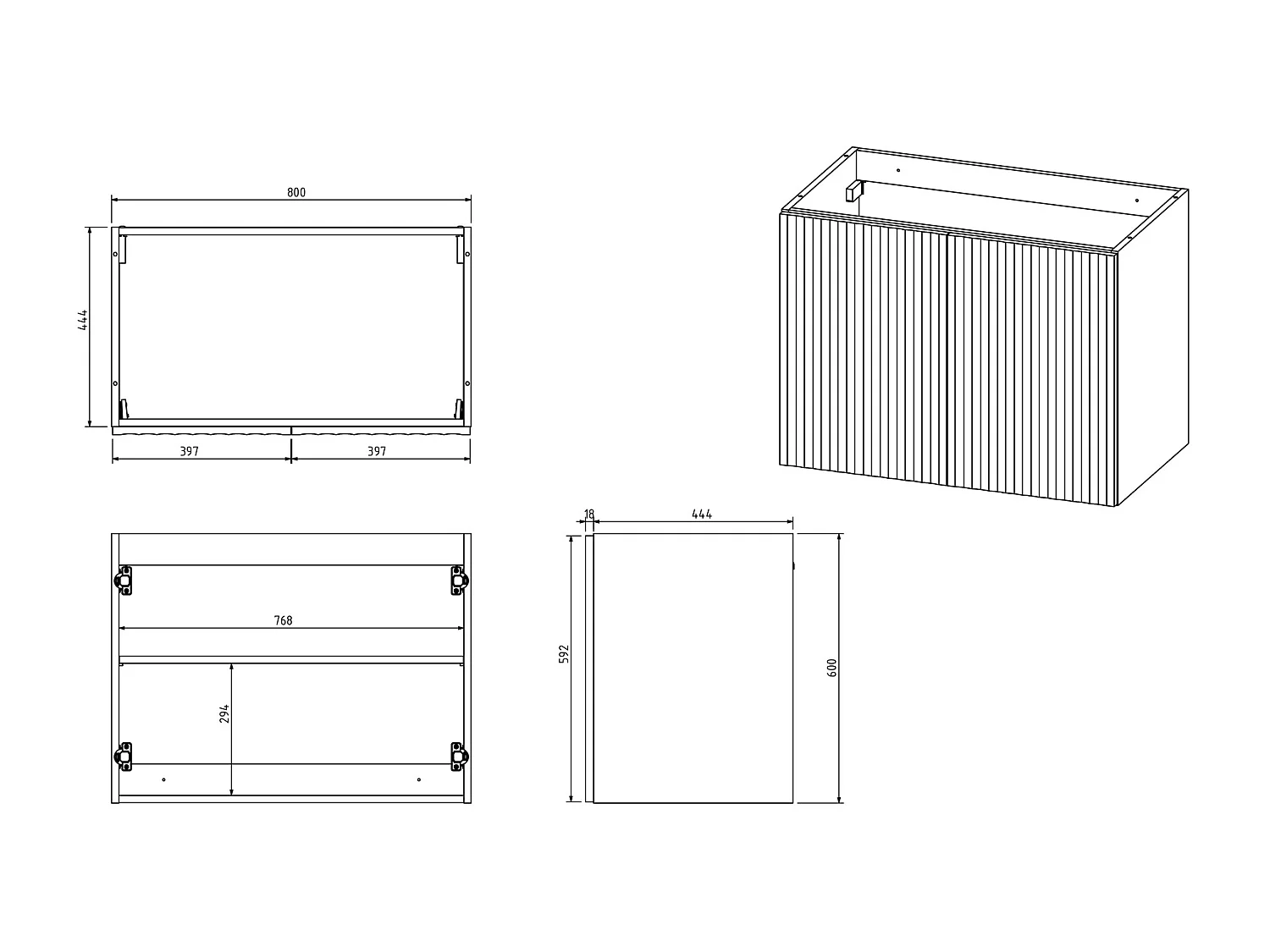 Meuble de salle de bain suspendu strié avec vasque à poser - Noir - L80 cm - ZILGA