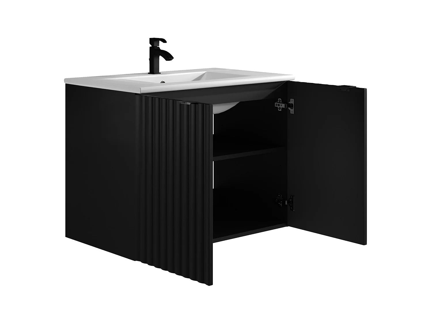 Meuble de salle de bain suspendu strié avec vasque à encastrer - Noir - L80 cm - ZILGA