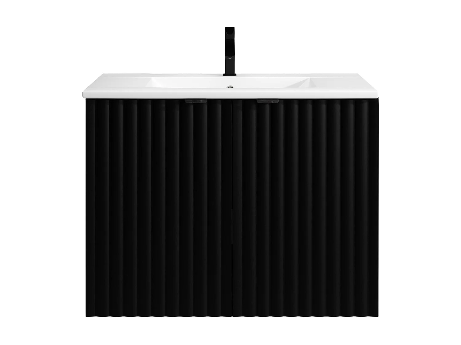 Meuble de salle de bain suspendu strié avec vasque à encastrer - Noir - L80 cm - ZILGA