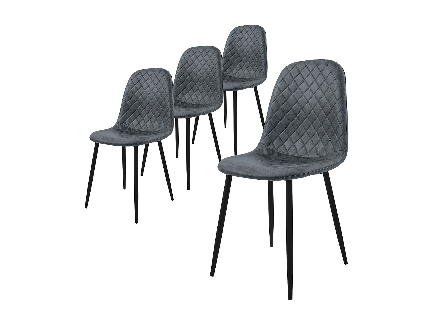 Lot de 4 chaises de salle à manger anthracite synthétique + dossier pieds métal