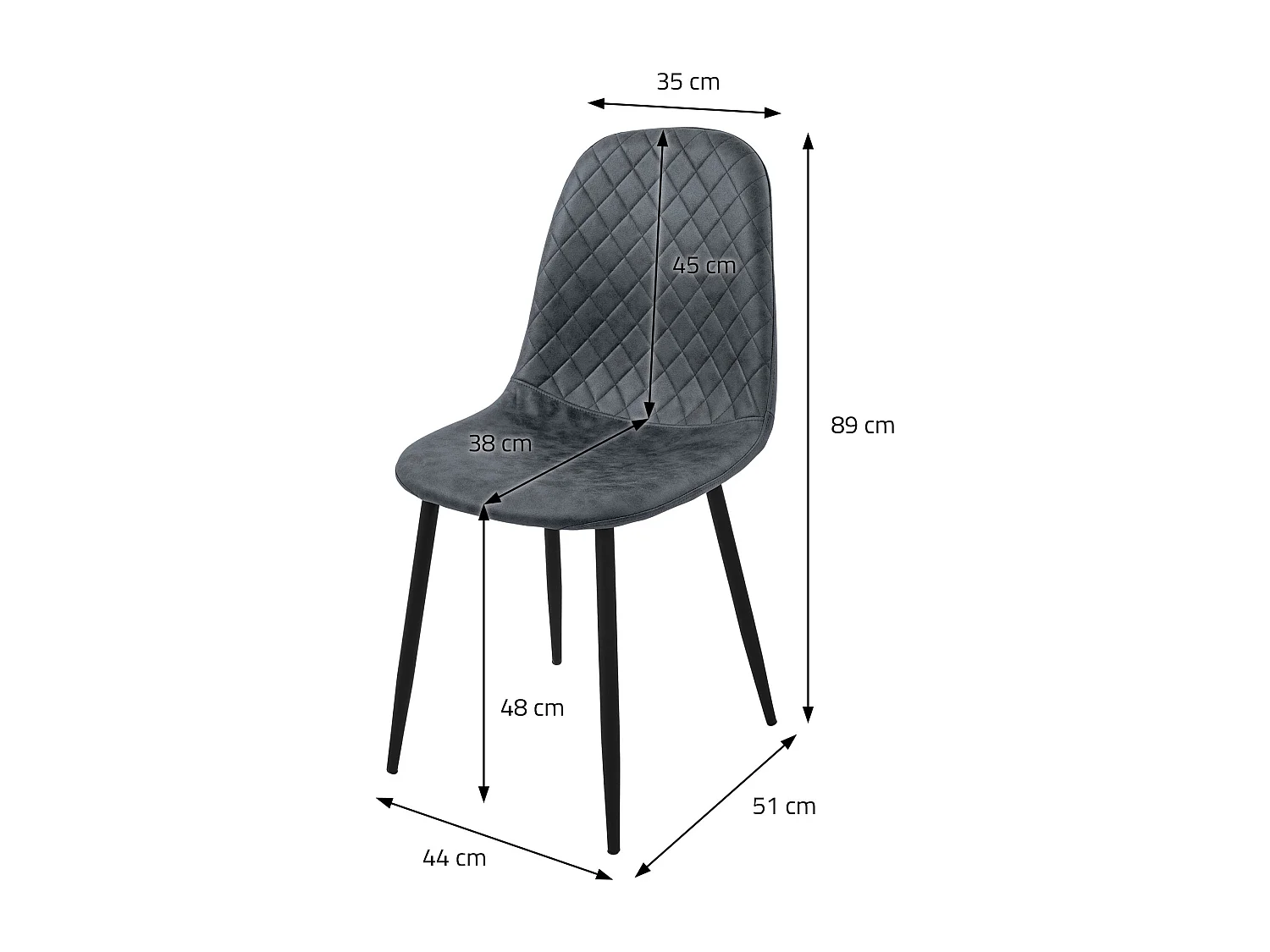 Lot de 4 chaises de salle à manger anthracite synthétique + dossier pieds métal