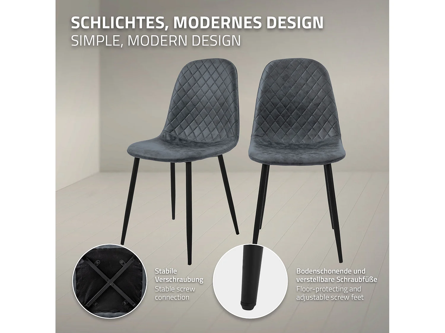 ML-Design Set di 4 sedie per sala da pranzo antracite con rivestimento in ecopelle poltroncine da cucina schienale seduta ergonomica sedia da salotto