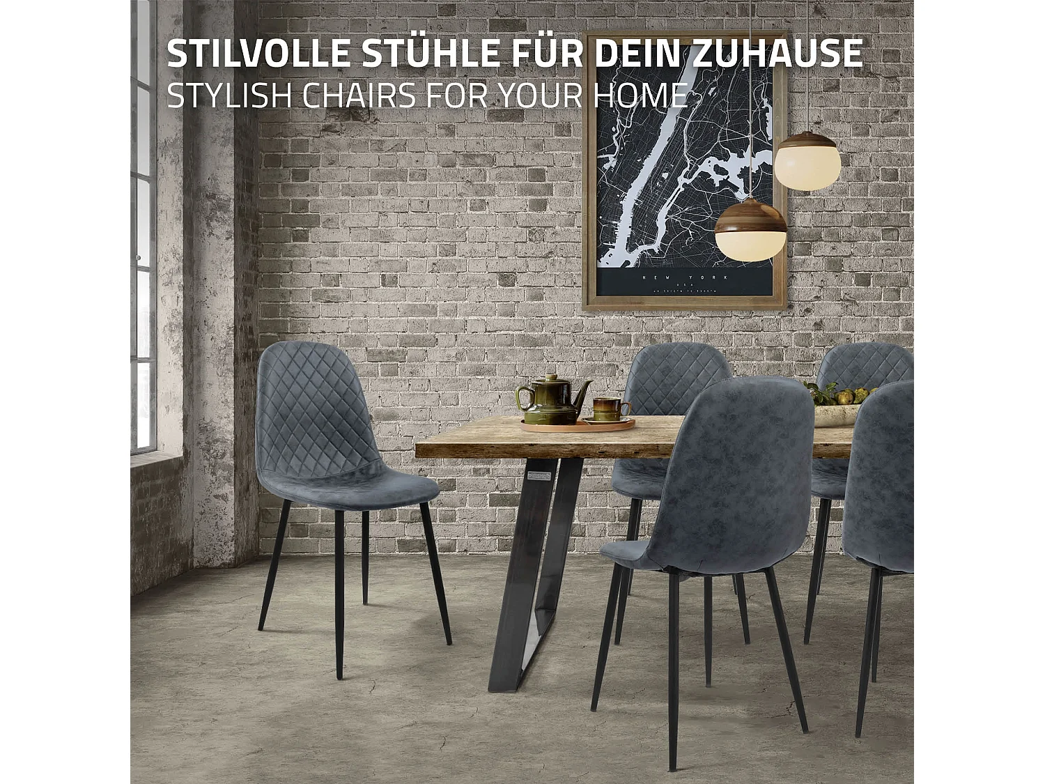 ML-Design Set di 4 sedie per sala da pranzo antracite con rivestimento in ecopelle poltroncine da cucina schienale seduta ergonomica sedia da salotto