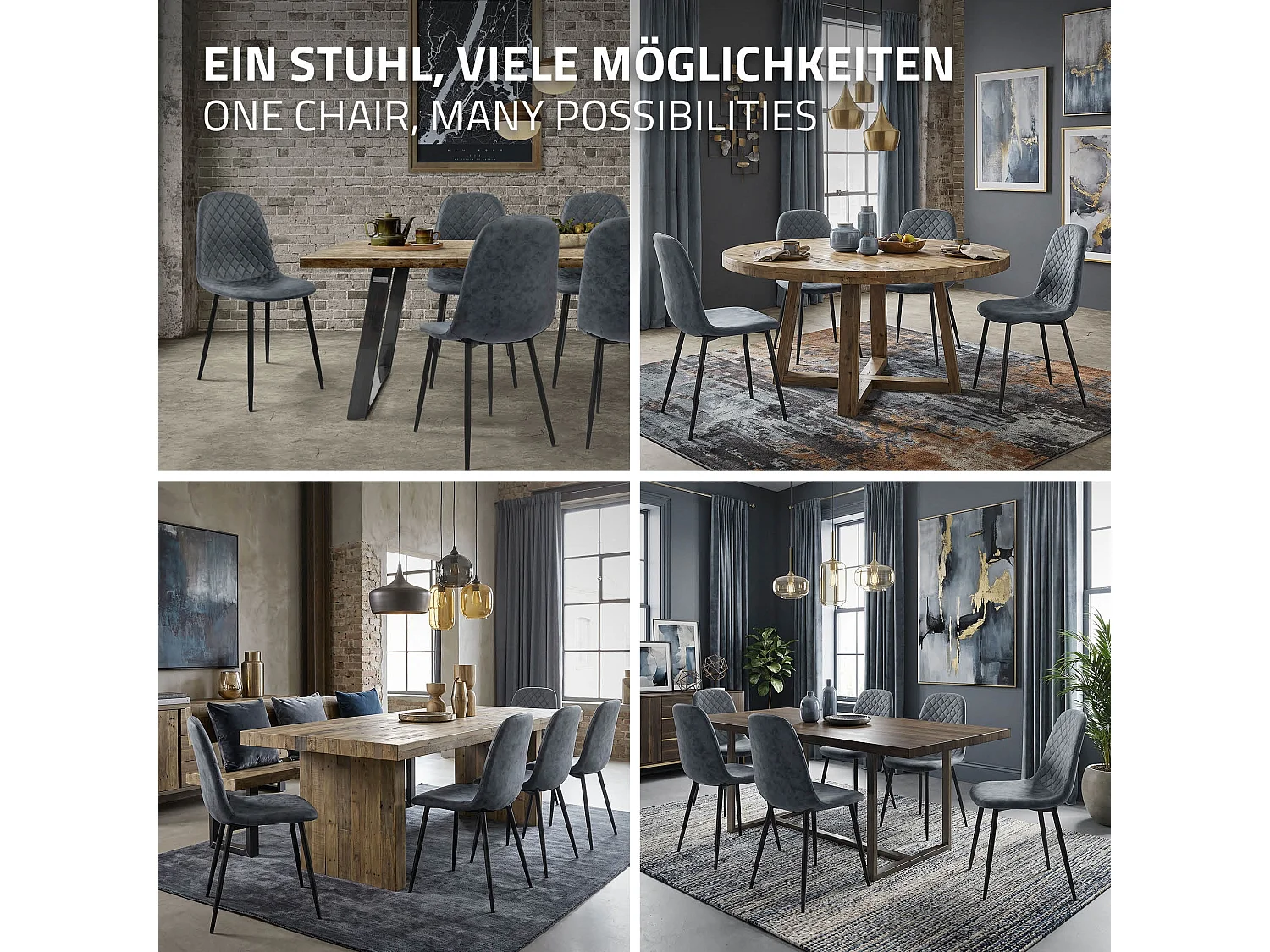 ML-Design Set di 4 sedie per sala da pranzo antracite con rivestimento in ecopelle poltroncine da cucina schienale seduta ergonomica sedia da salotto