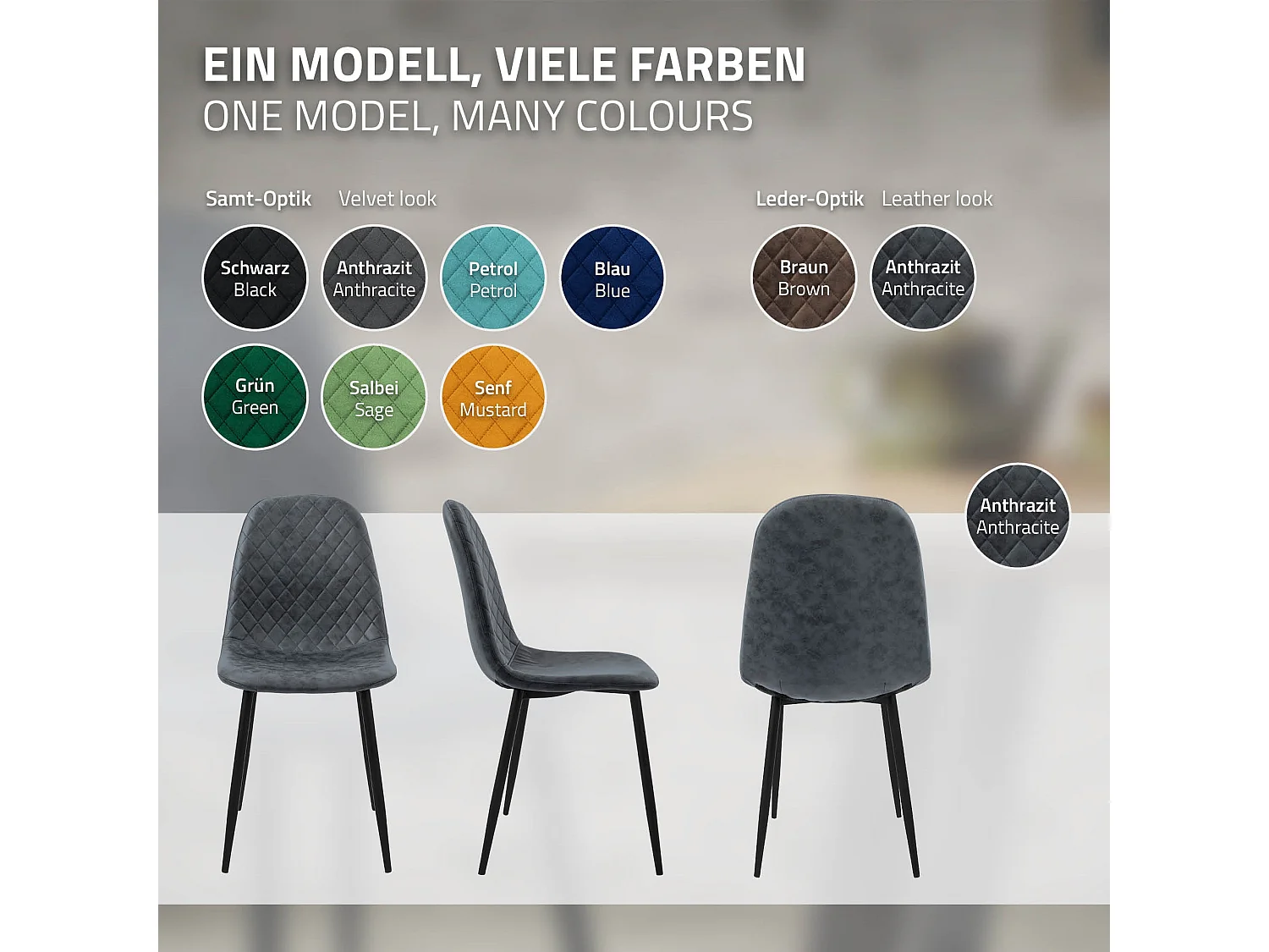ML-Design Set di 4 sedie per sala da pranzo antracite con rivestimento in ecopelle poltroncine da cucina schienale seduta ergonomica sedia da salotto
