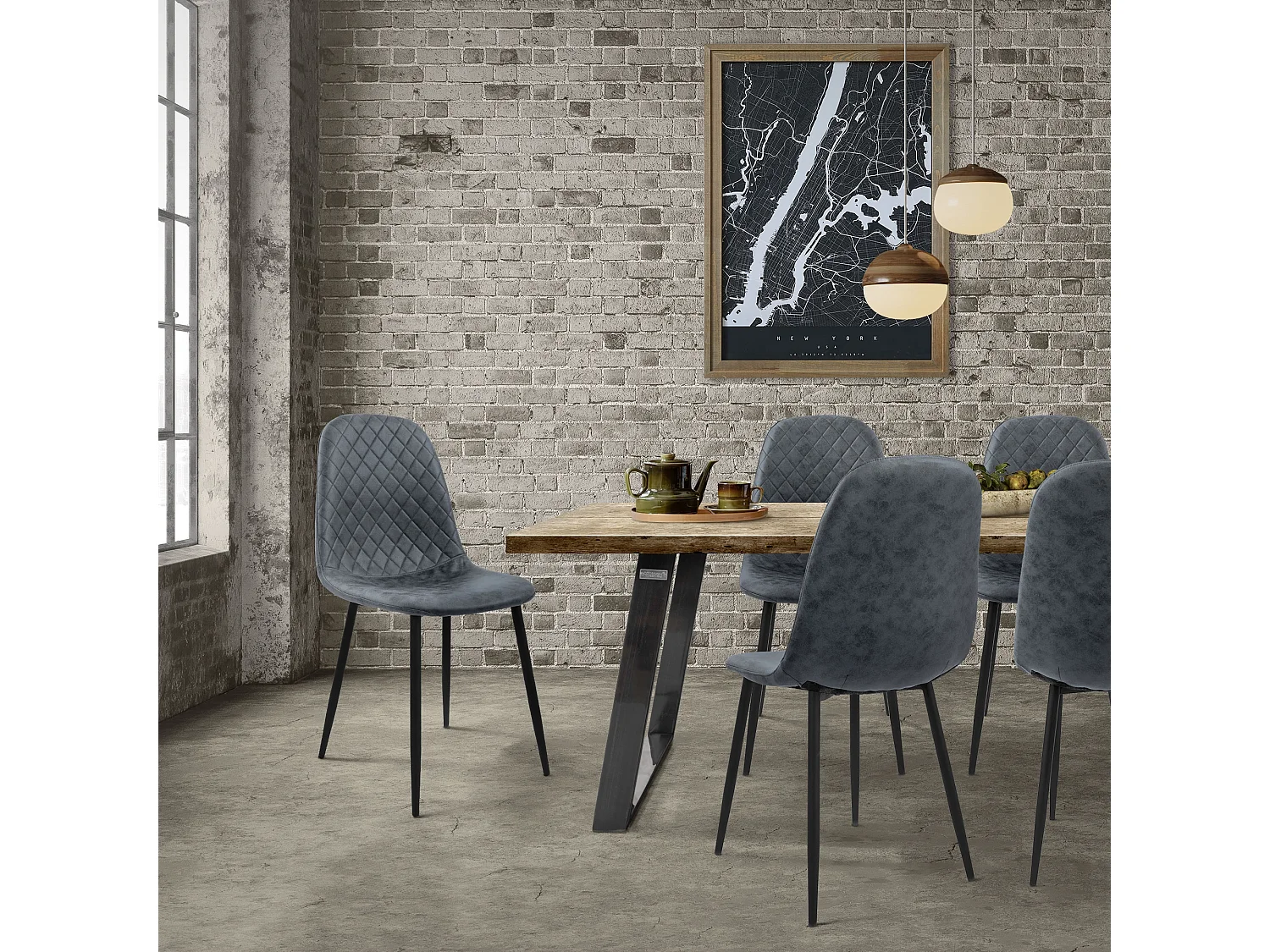 ML-Design Set di 4 sedie per sala da pranzo antracite con rivestimento in ecopelle poltroncine da cucina schienale seduta ergonomica sedia da salotto