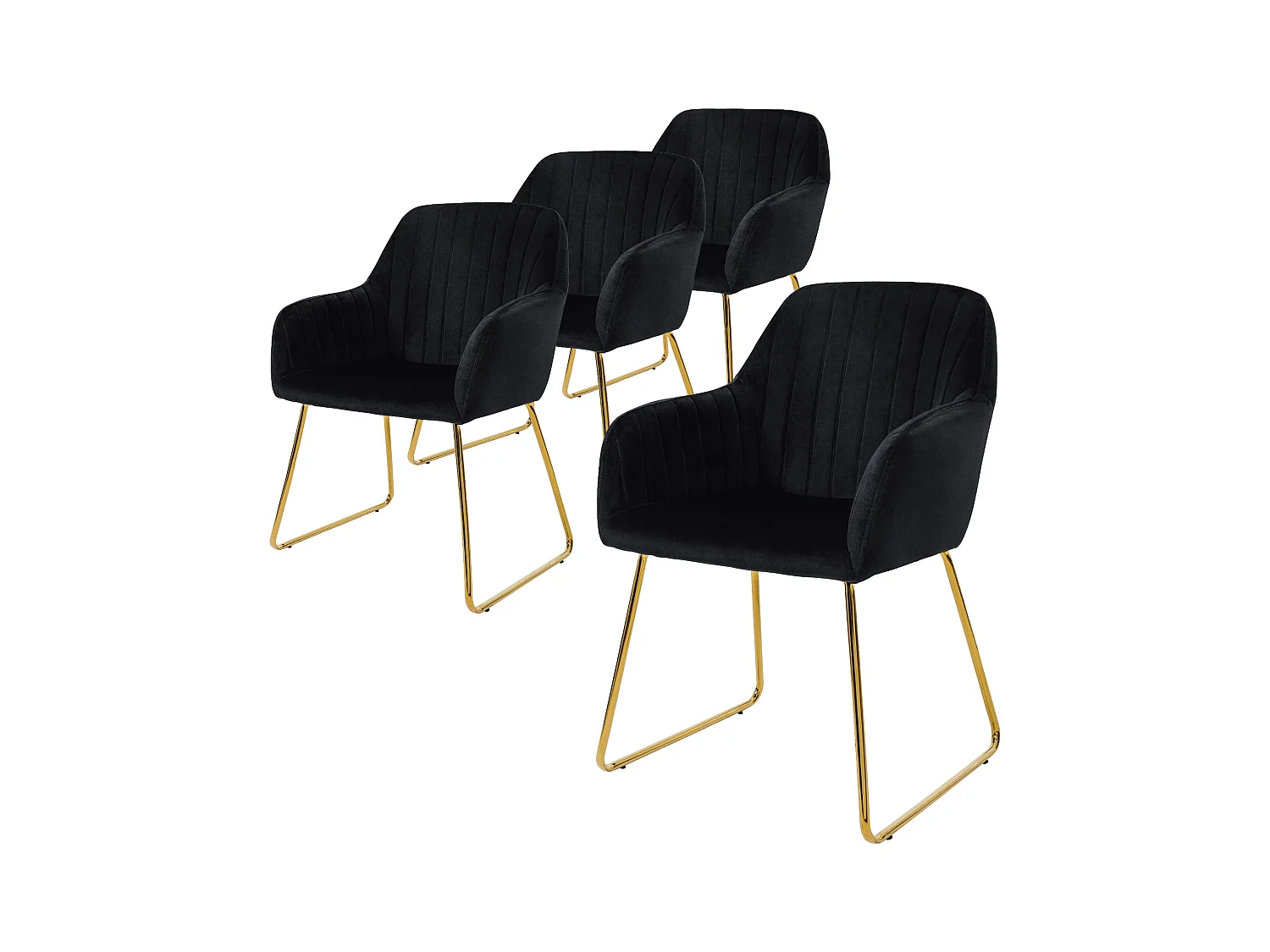 Lot de 4 chaises de salle à manger noir assise en velours pieds dorés en métal
