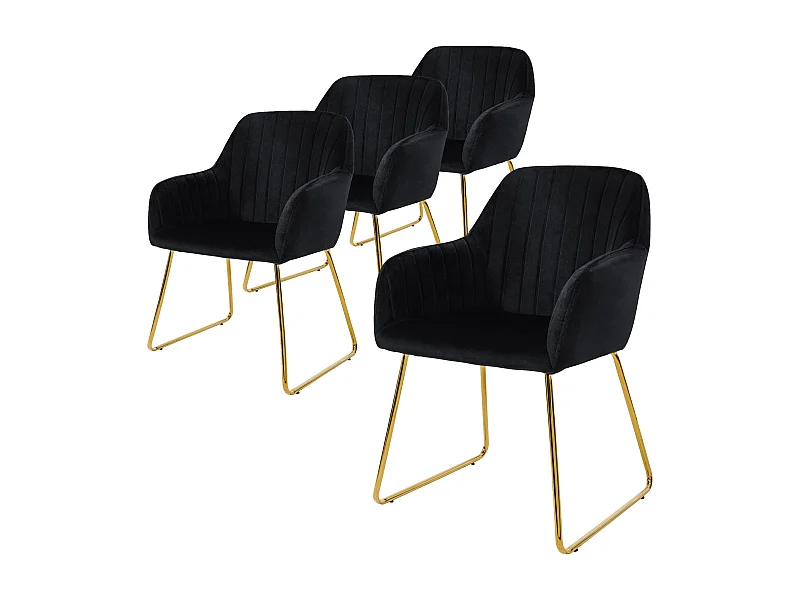 Lot de 4 chaises de salle à manger noir assise en velours pieds dorés en métal