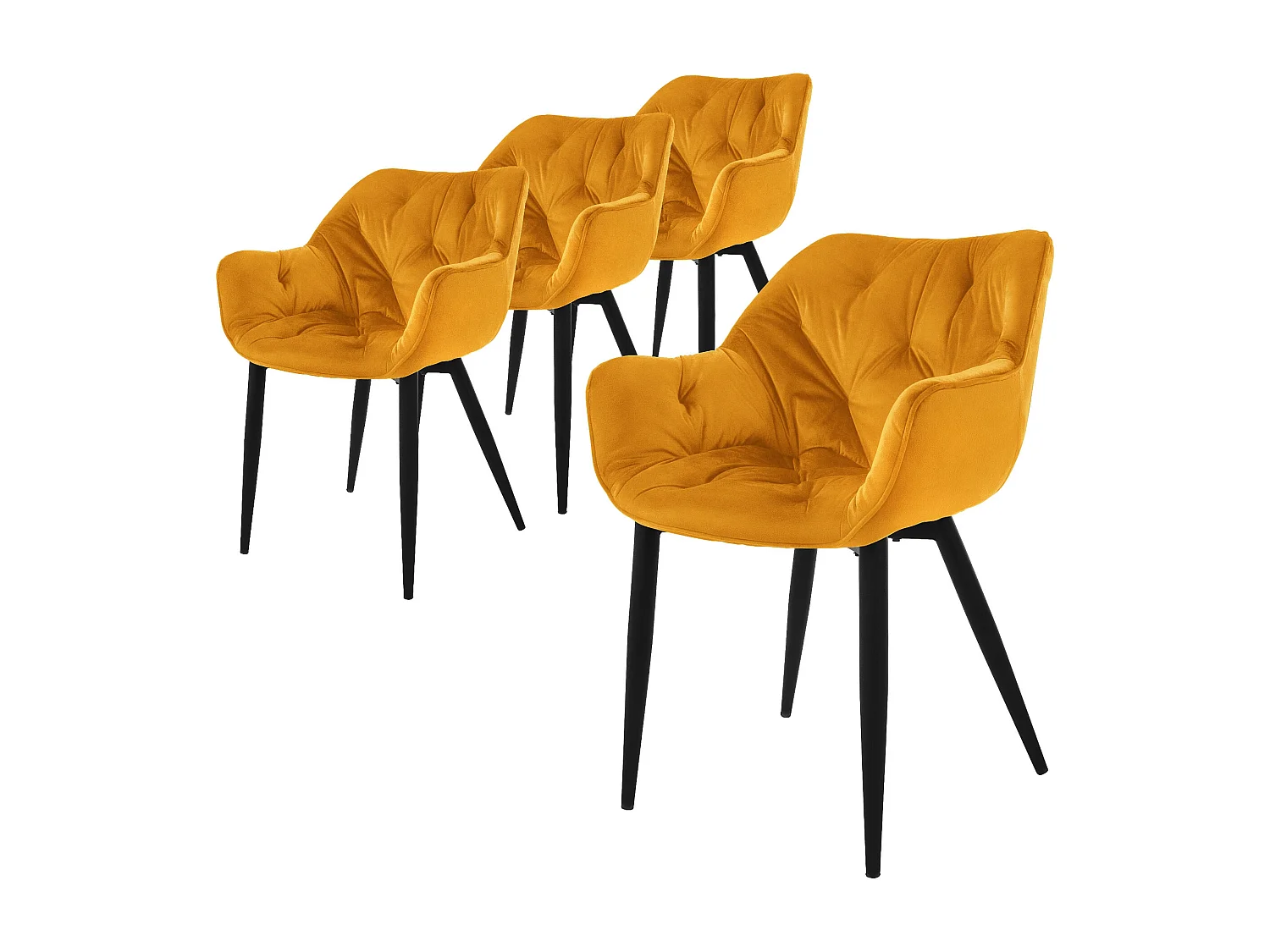 Lot de 4 chaise salle à manger assise jaune moutarde en velours pieds métal noir