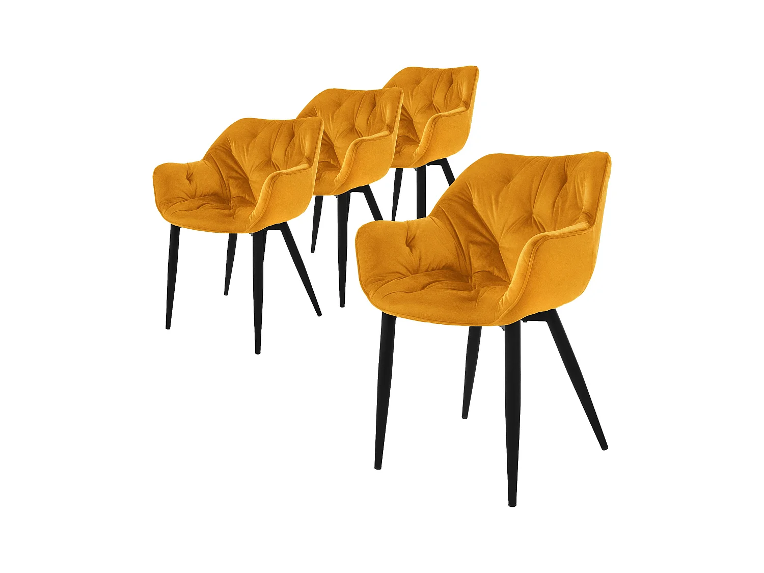 4x Sillas de terciopelo grueso amarillo mostaza asiento ergonómico para cocina
