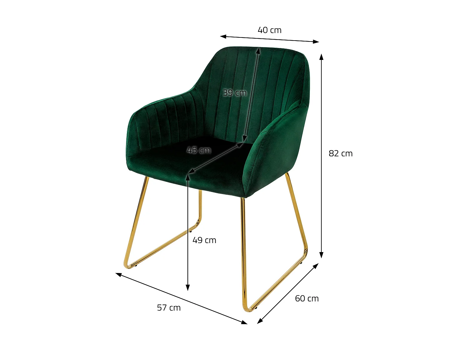 Lot de 4 chaises de salle à manger vert assise en velours pieds dorés en métal