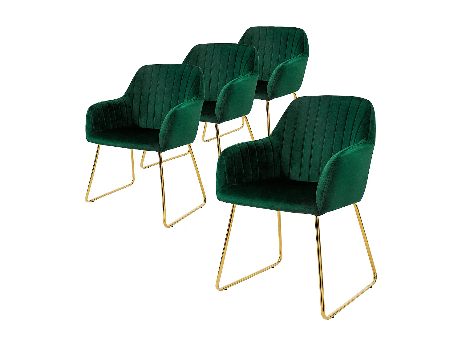 Lot de 4 chaises de salle à manger vert assise en velours pieds dorés en métal