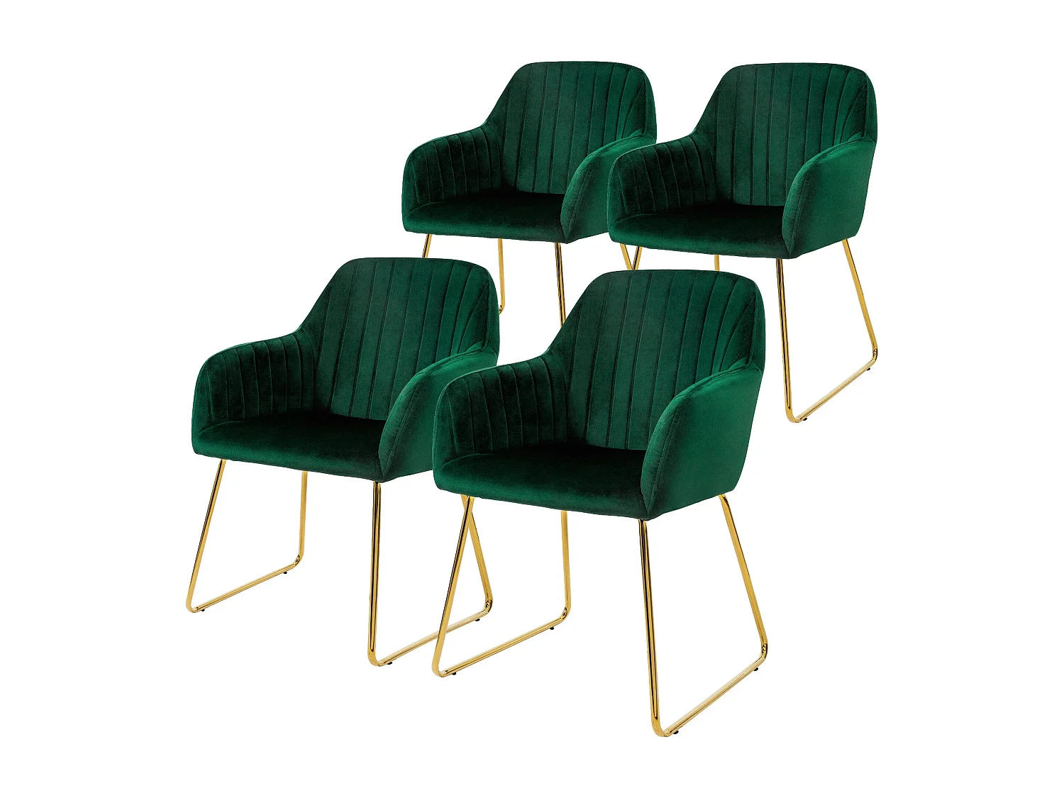 Lot de 4 chaises de salle à manger vert assise en velours pieds dorés en métal