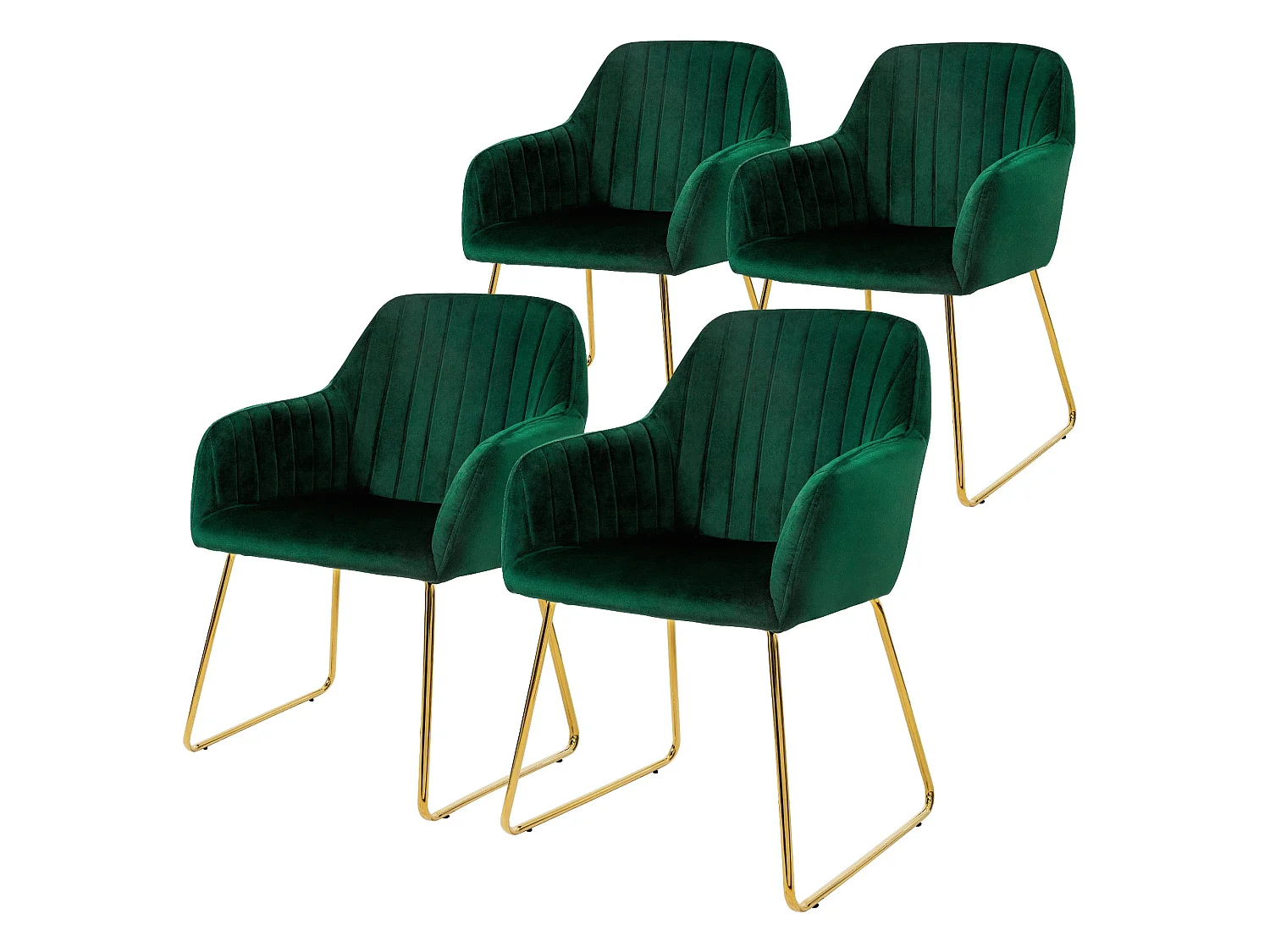 Lot de 4 chaises de salle à manger vert dossier et accoudoirs ergonomiques revêtement en velours respirant piètement doré en métal design élégant