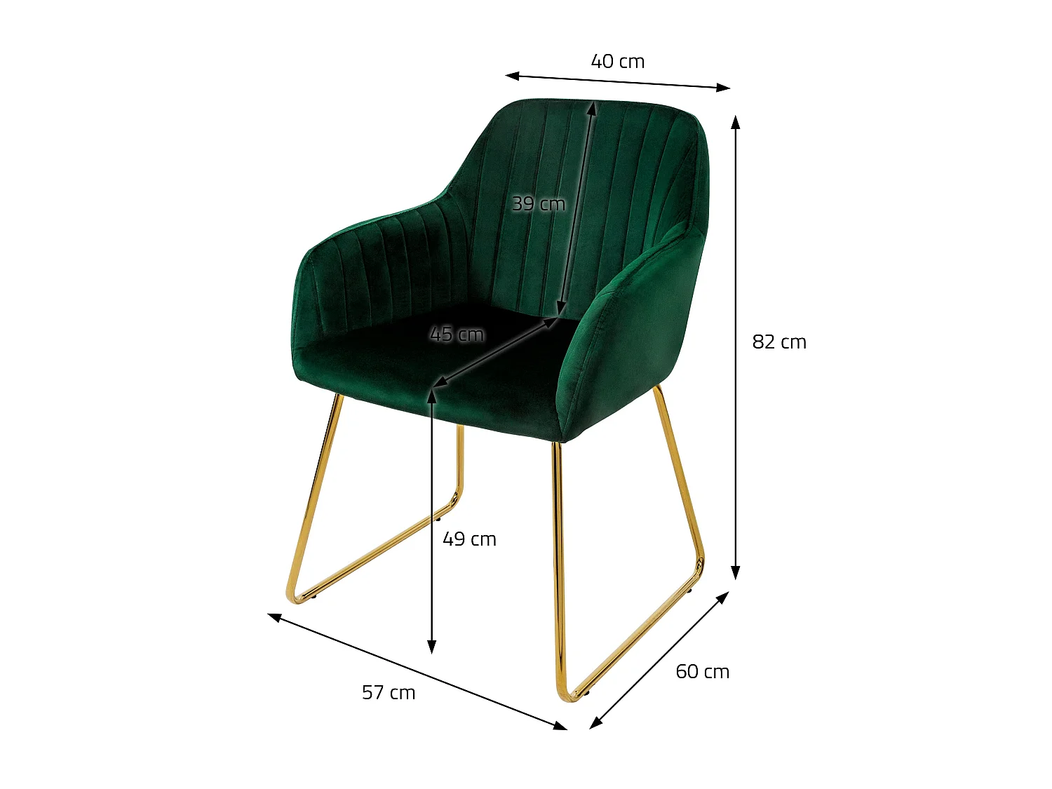 Lot de 4 chaises de salle à manger vert dossier et accoudoirs ergonomiques revêtement en velours respirant piètement doré en métal design élégant