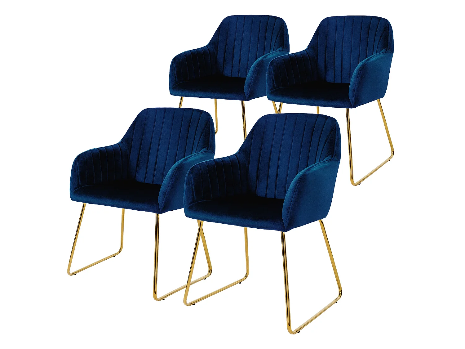 ML-Design 4x Sillas de comedor con tapizado azul sillones ergonomicos con respaldo y apoyabrazos asientos con patas de metal doradas