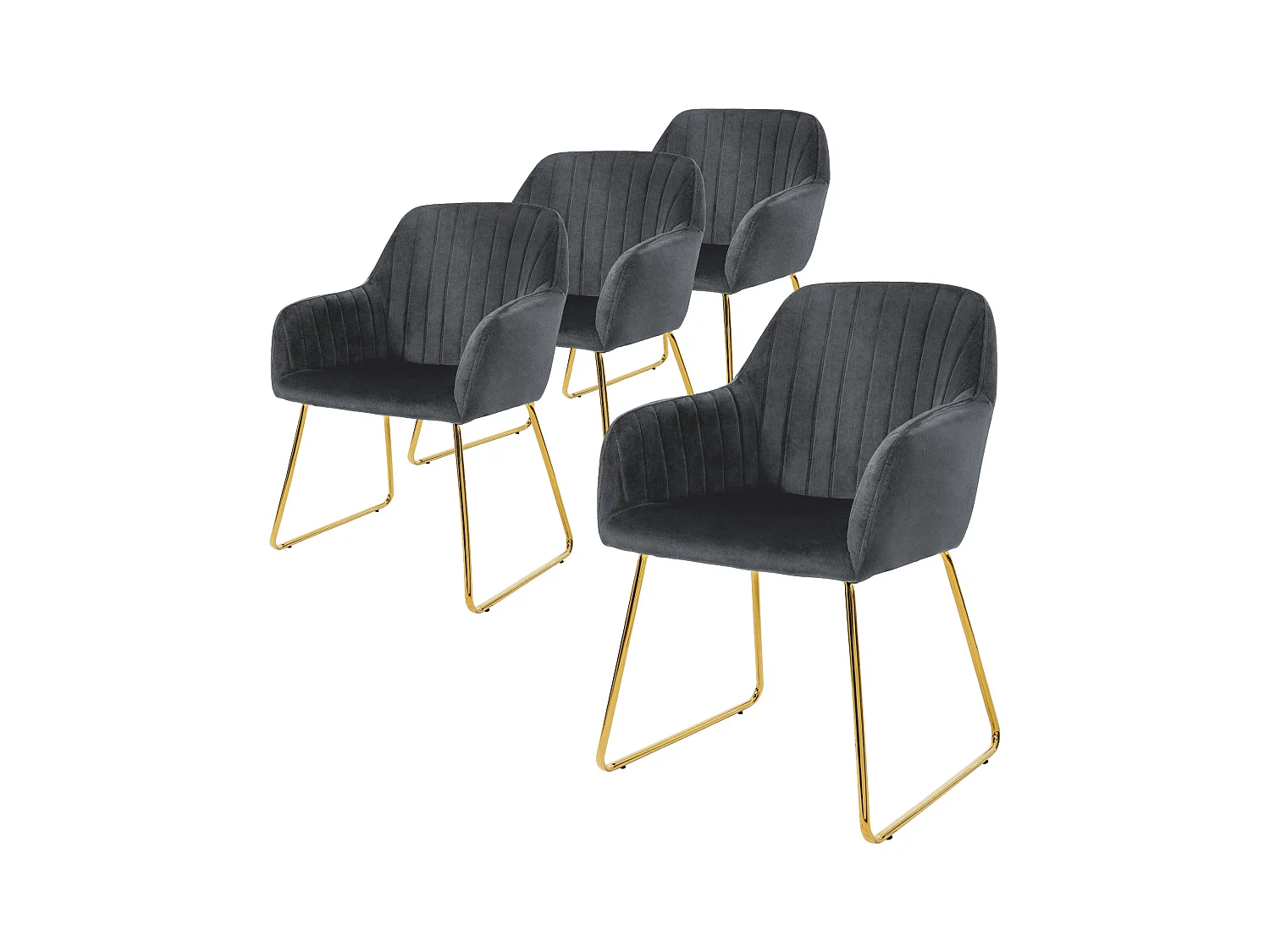 Lot de 4 chaises de salle à manger gris assise en velours pieds dorés en métal