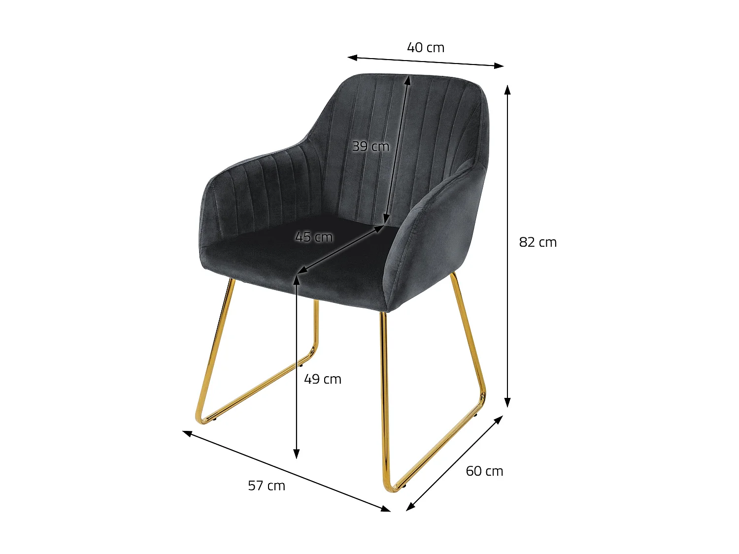 Lot de 4 chaises de salle à manger gris assise en velours pieds dorés en métal