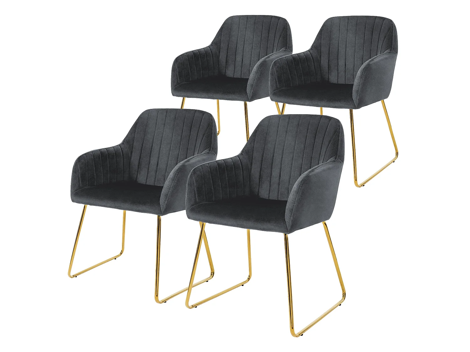 Lot de 4 chaises de salle à manger gris dossier et accoudoirs ergonomiques revêtement en velours respirant piètement doré en métal design élégant