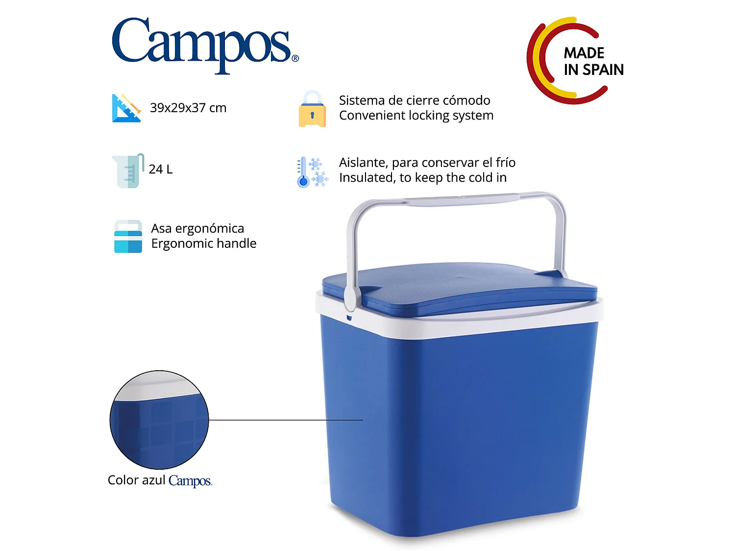 Nevera portátil Campos 24L azul 39,5x36,6x29,5 cm