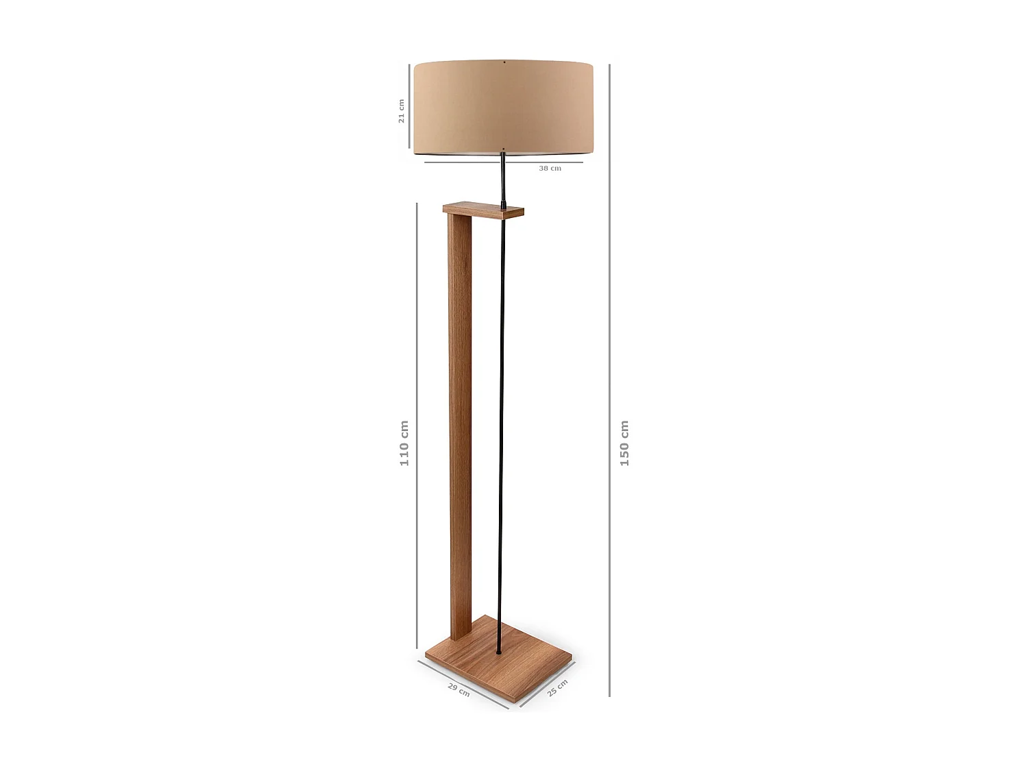 Lampe à pied 150 cm. brun clair, type e27 max 60 W, collection Victoria ,e27 max 60 w Cask