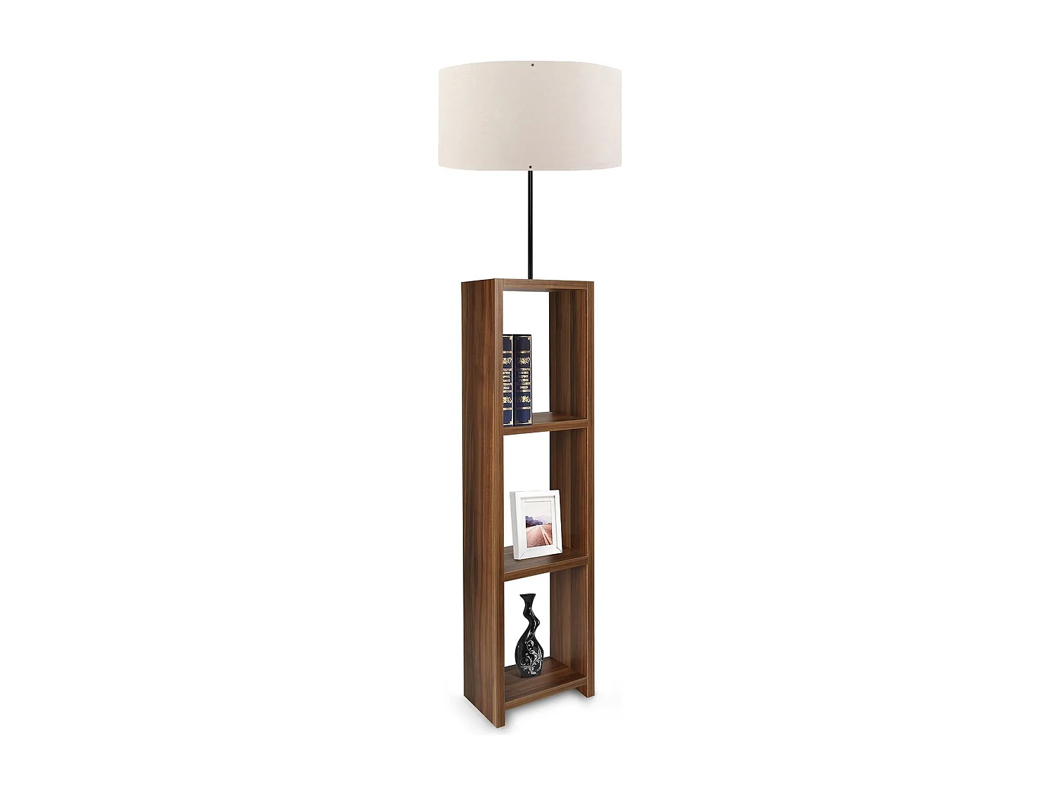 Lampe en noyer, noyer avec écran 100% MDF, crème, collection de victoire, 38x38x140, capuchon 27 max 60 W