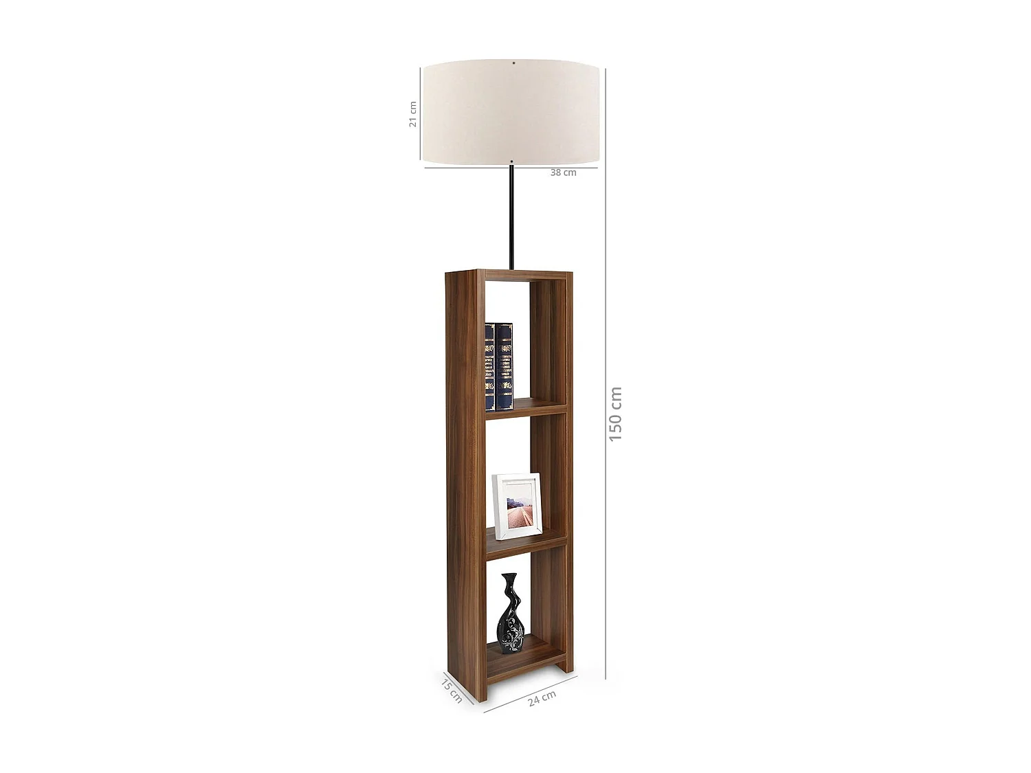 Lampe en noyer, noyer avec écran 100% MDF, crème, collection de victoire, 38x38x140, capuchon 27 max 60 W