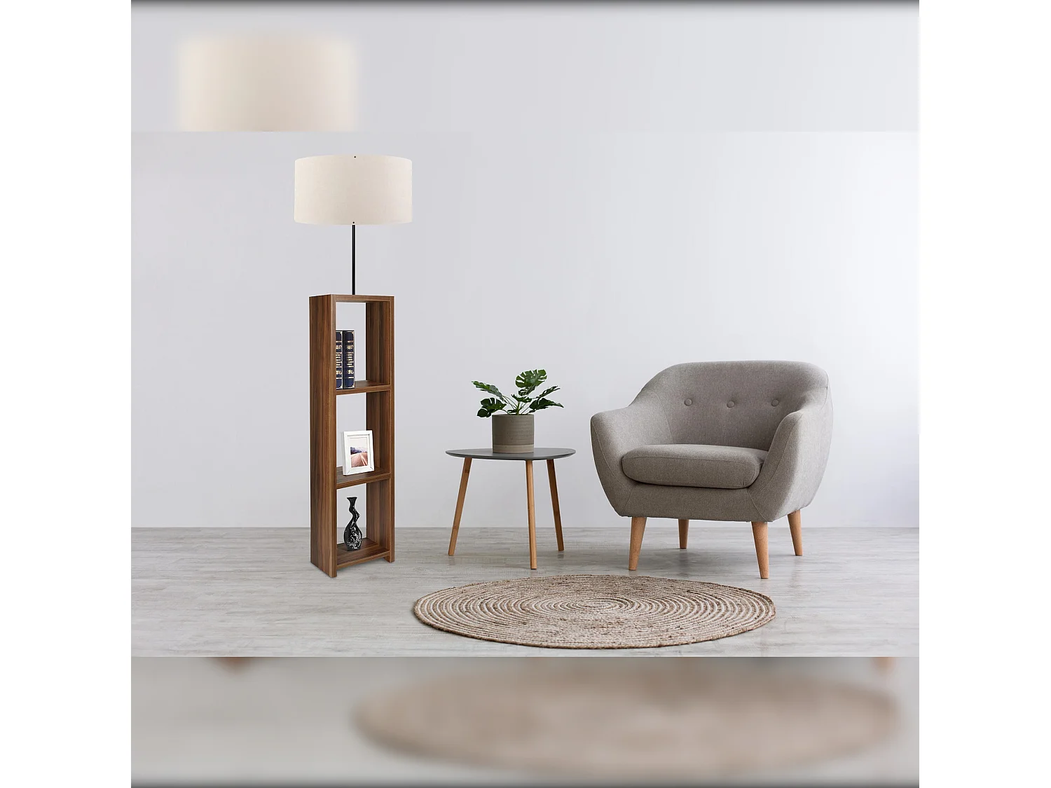 Lampe en noyer, noyer avec écran 100% MDF, crème, collection de victoire, 38x38x140, capuchon 27 max 60 W