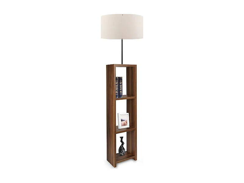 Lampe en noyer, noyer avec écran 100% MDF, crème, collection de victoire, 38x38x140, capuchon 27 max 60 W