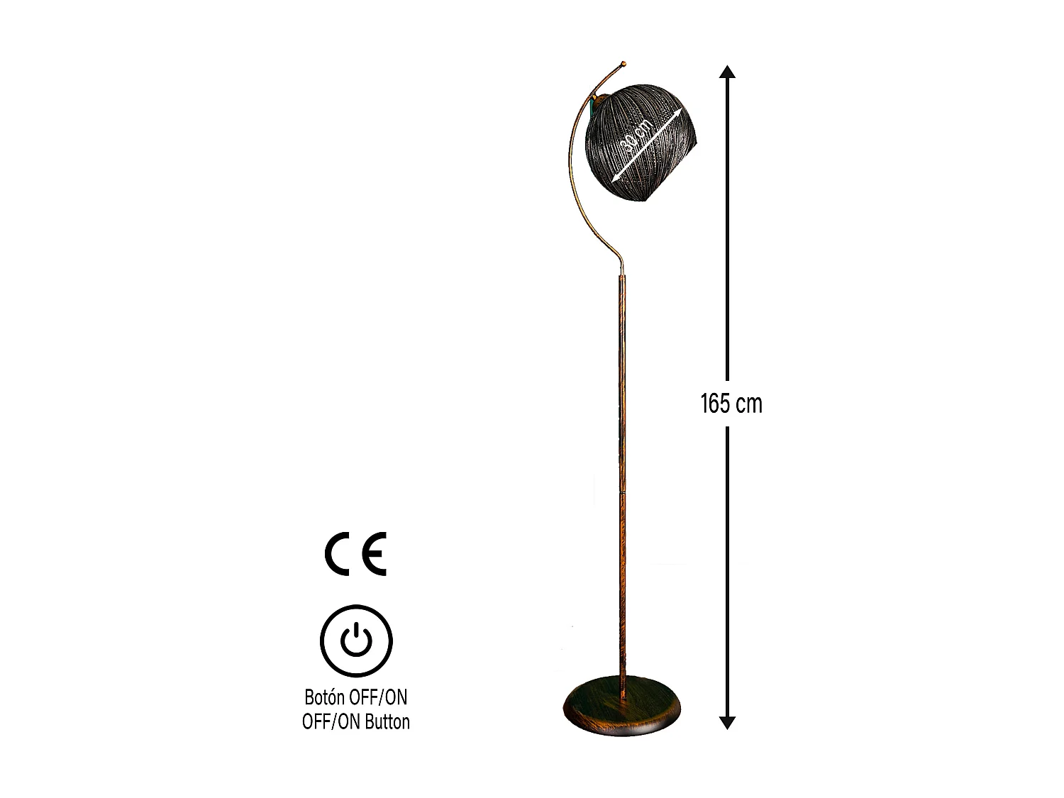 Lampe à pied 165 cm, noir, type E 27 max 45 - 60 W, collection Malaui, E 27 max 45 - 6