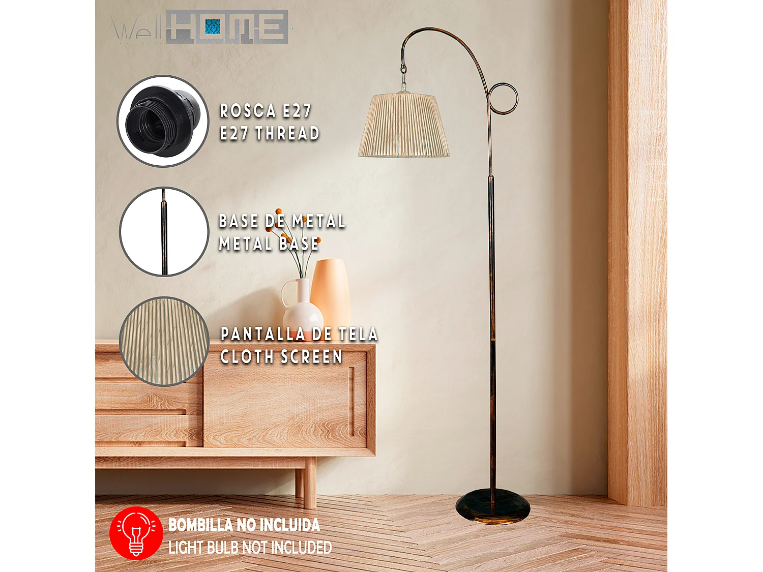 Lampe à pied 162 cm, natural, type E 27 max 60 W