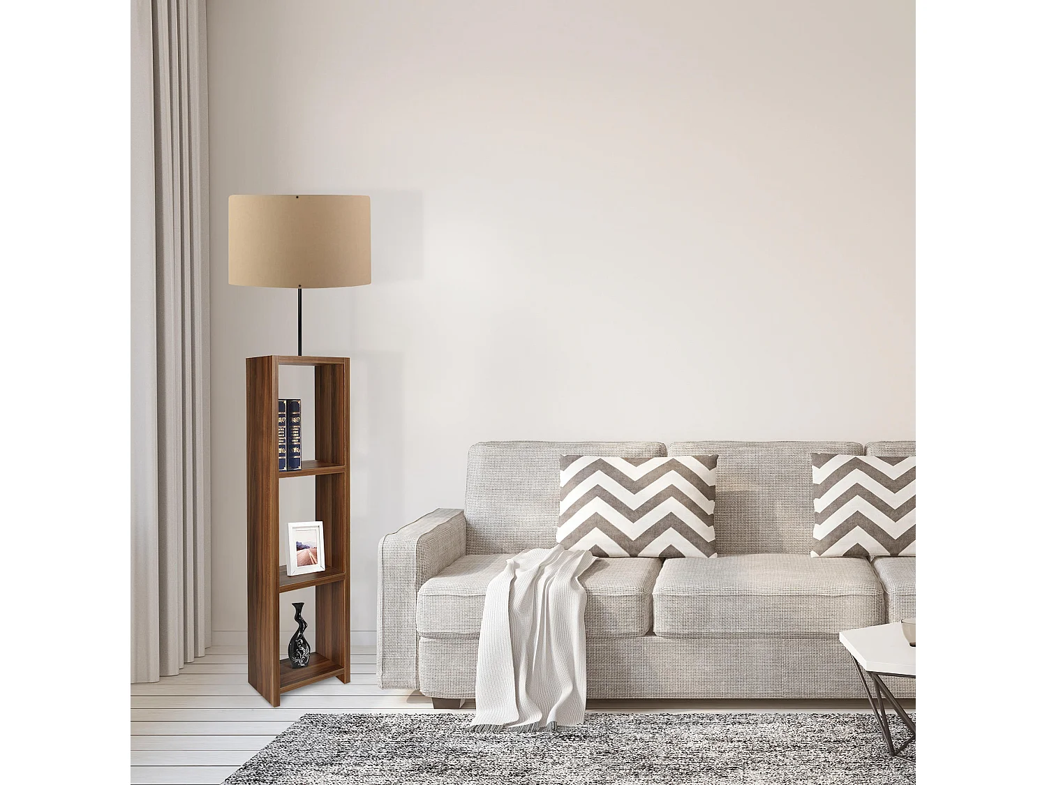 Lampe à pied avec 100% PVC, marron clair, collection Victoria, 21x38x150, E27 Max 60 W