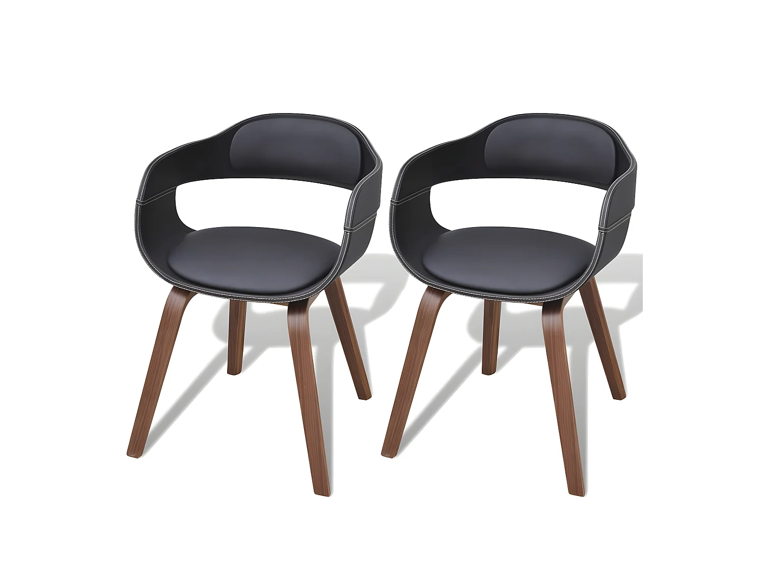 Lot de 2 chaises de salle à manger cuisine en bois courbé et synthétique noir CDS020793