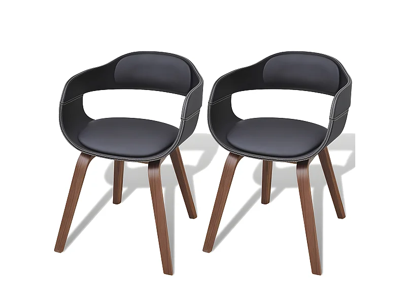 Lot de 2 chaises de salle à manger cuisine en bois courbé et synthétique noir CDS020793