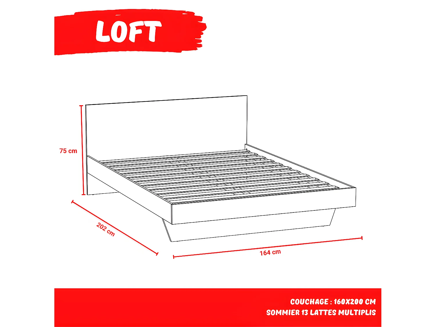 Lit LOFT 160x200 + 1 sommier + tête de lit / Blanc