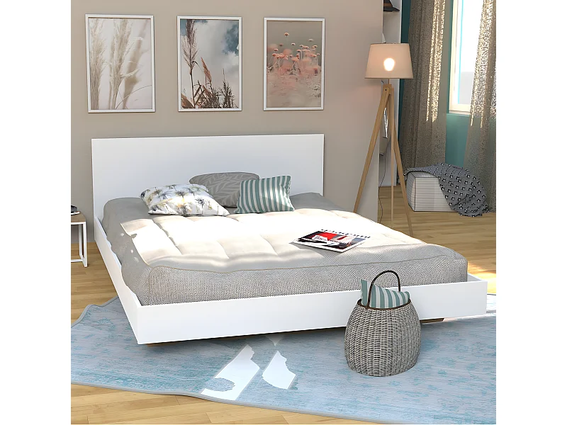 Lit LOFT 160x200 + 1 sommier + tête de lit / Blanc