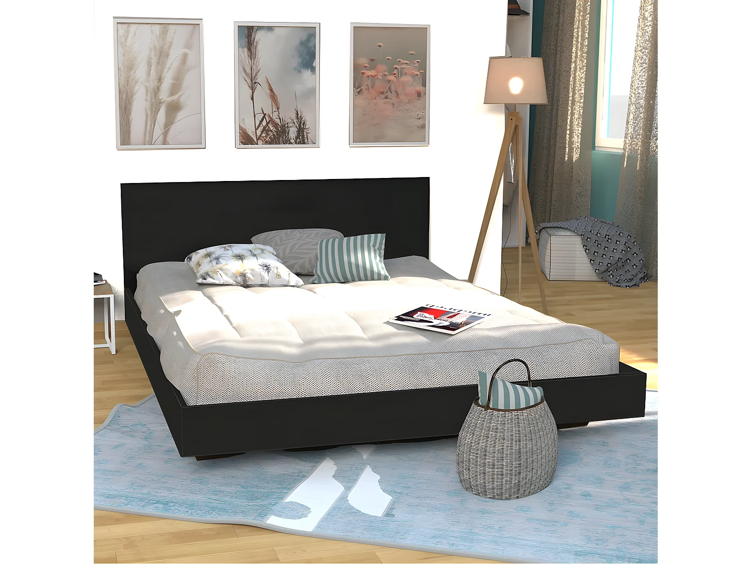 Lit 160x200 sommier inclus Cora Noir